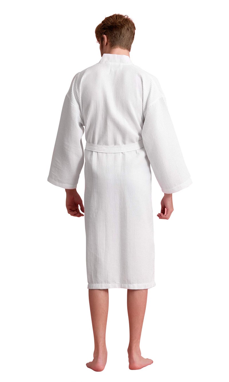 Soft Touch Linen Men's Cotton Waffle Bathrobe, Luxurious & Lightweight, Comfortable & Absorbent, Softness, Fast Dry, Adjustable wrap belt, Front 2 Pockets, Cozy Wear, (White, Large) - Image 4